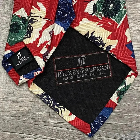 Hickey Freeman Necktie Floral USA Handsewn Italian Silk Multicolor Men's Tie - Picture 4 of 9